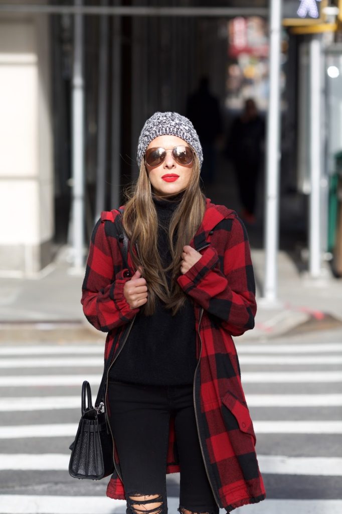 Arianna of Blake and Gold styling buffalo plaid for winter