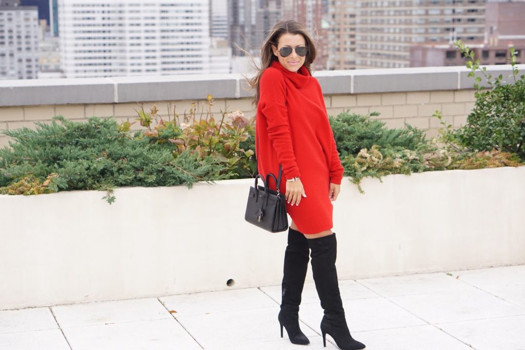 Arianna of Blake and Gold on how to style a sweater dress for the winter