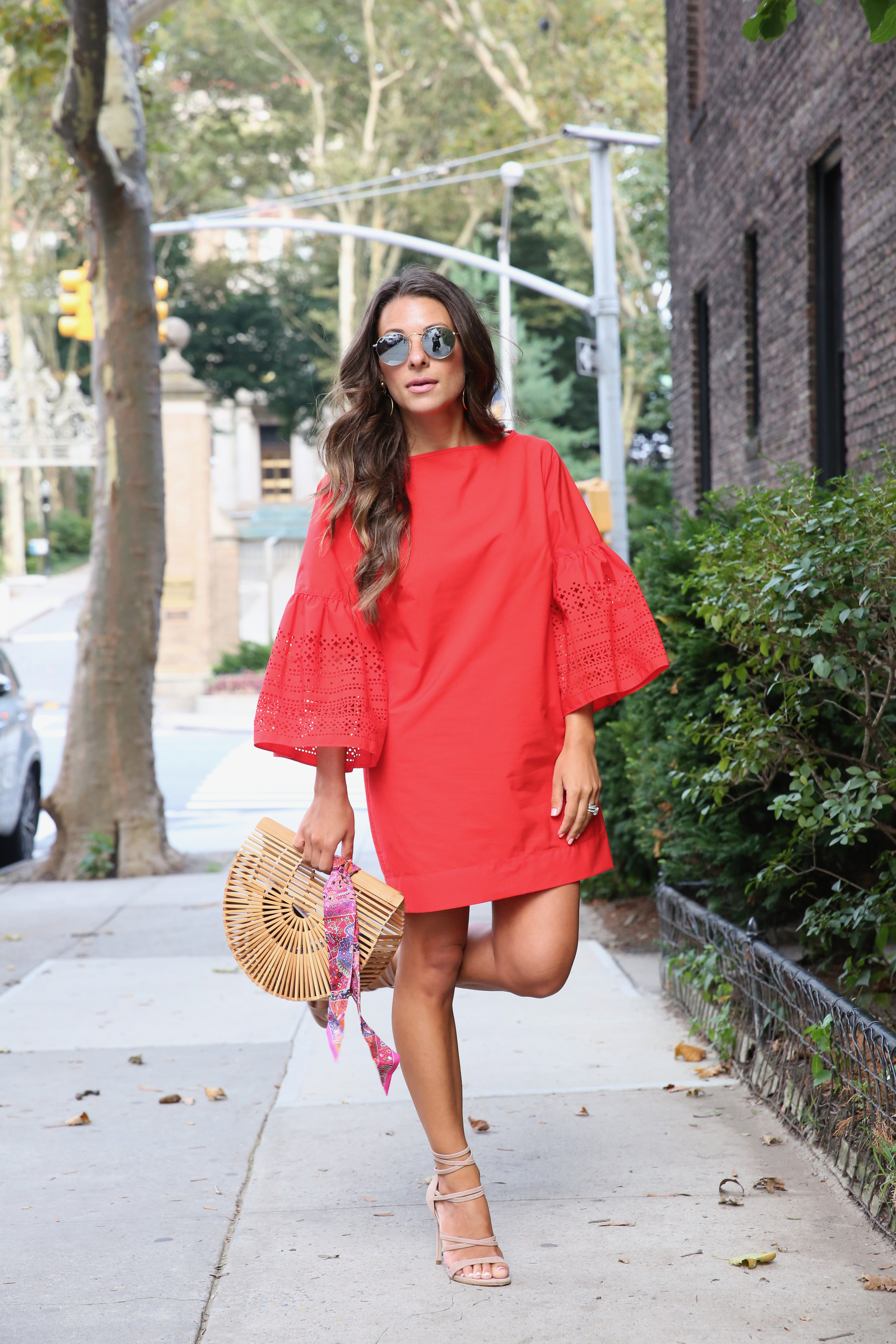 Lauren Ralph Lauren Red Bell Sleeve Dress from Macy's